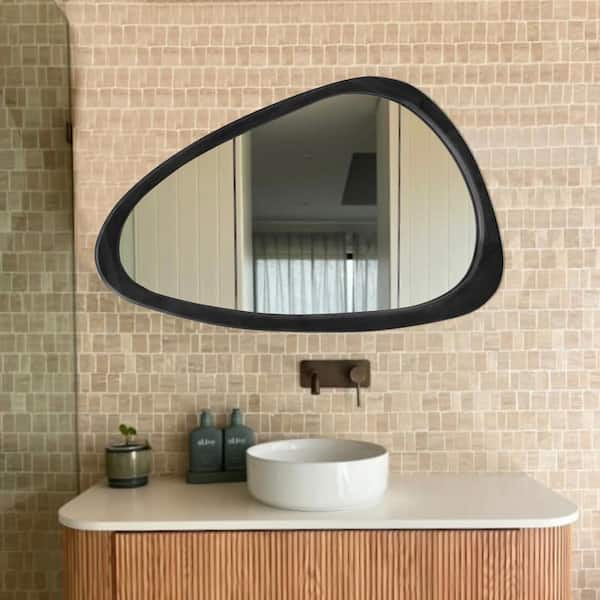 20 in. W x 30.1 in. H Irregular Black Natural Solid Wood Frame Decorative Mirror