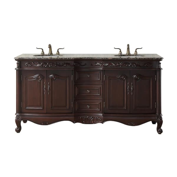 stufurhome Cassandra 72 in. W x 22 in. D. x 36 in. H Double Sink Bathroom Vanity in Dark Cherry with Brown Baltic Brown Granite Top