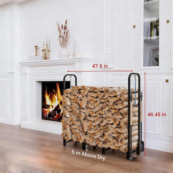 48 in. Heavy Duty Outdoor Firewood Rack With Metal Hooks and