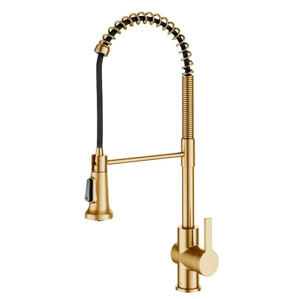 Kraus Britt Commercial Style Pull-Down Single Handle Kitchen Faucet in Brushed Brass