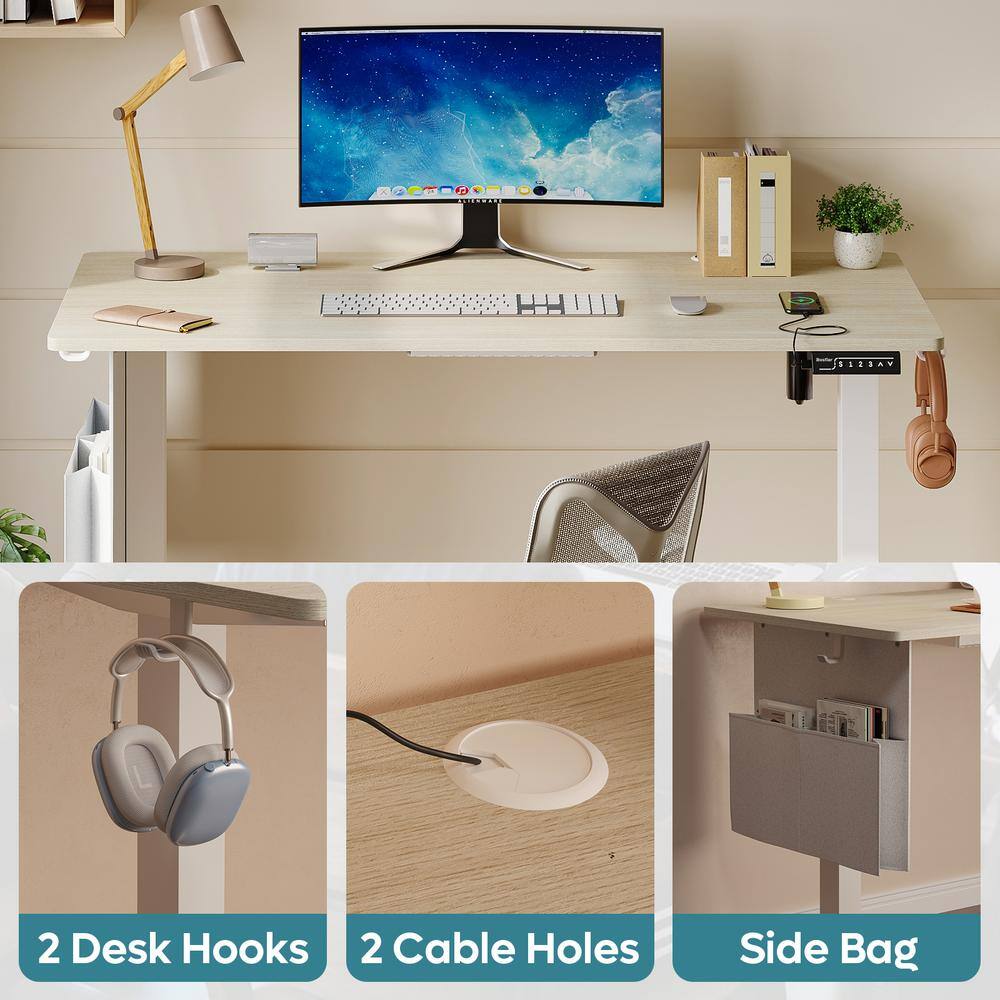 White Oak Adjustable Height Standing Desk with USB Port