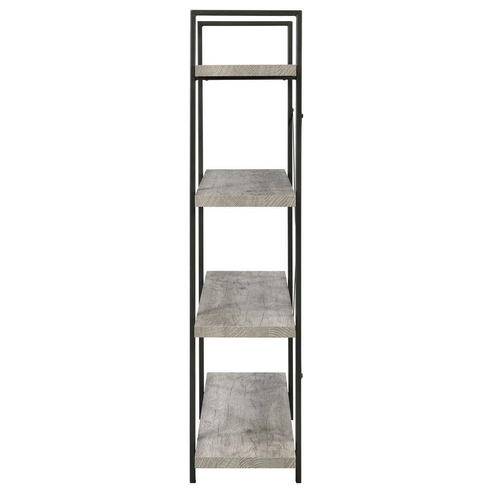 Pearl Silver 55" Transitional 4-Shelf Bookcase with Cross-Back Design