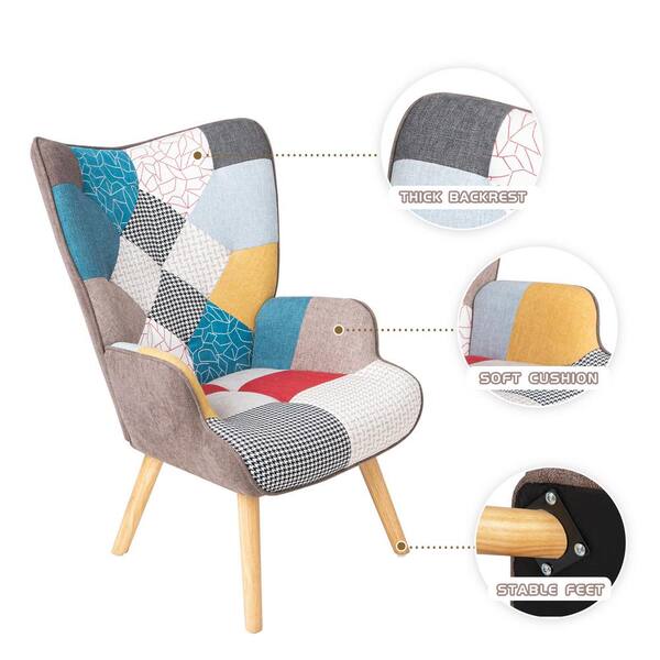 Colorful Splicing Cloth Surface Chair with Ottoman, Living