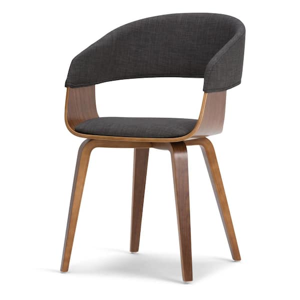 Simpli Home Lowell Mid Century Modern Bentwood Dining Chair in Charcoal Grey Linen Look Fabric