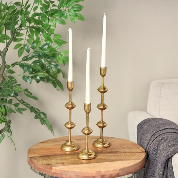 Litton Lane Gold Metal Slim Candle Holder with Floating Spheres (Set of 3)