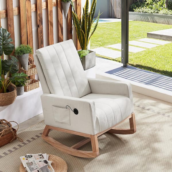 Ergonomic Wooden Rocking Chair with USB Charging - Perfect for Nurseries, Bedrooms and Living Spaces, White