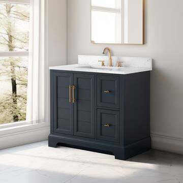 Vanity Art 36 in. W x 22 in. D x 34.5 in. H Single Sink Vintage Spruce Blue Bath Vanity with White Engineered Marble Top VA5036-VSB