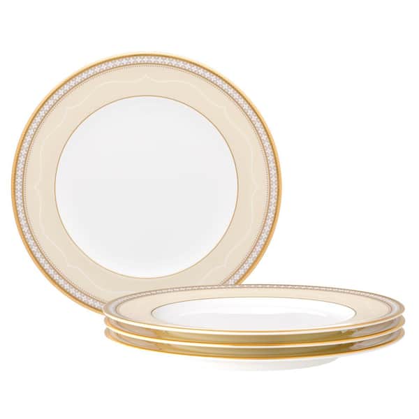 Noritake Trefolio Gold 8.5 in. (White) Bone China Salad Plates, (Set of 4)
