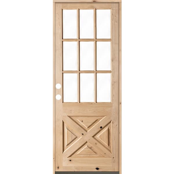 Krosswood Doors 32 in. x 96 in. Knotty Alder Right-Hand/Inswing X-Panel 1/2 Lite Clear Glass Unfinished Wood Prehung Front Door