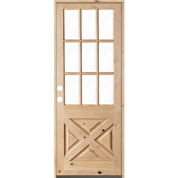 36 in. x 96 in. Knotty Alder Right-Hand/Inswing X-Panel 1/2 Lite Clear Glass Unfinished Wood Prehung Front Door