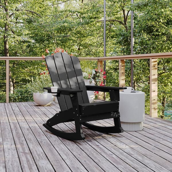 Carnegy Avenue Black Plastic Outdoor Rocking Chair in Black CGA LE