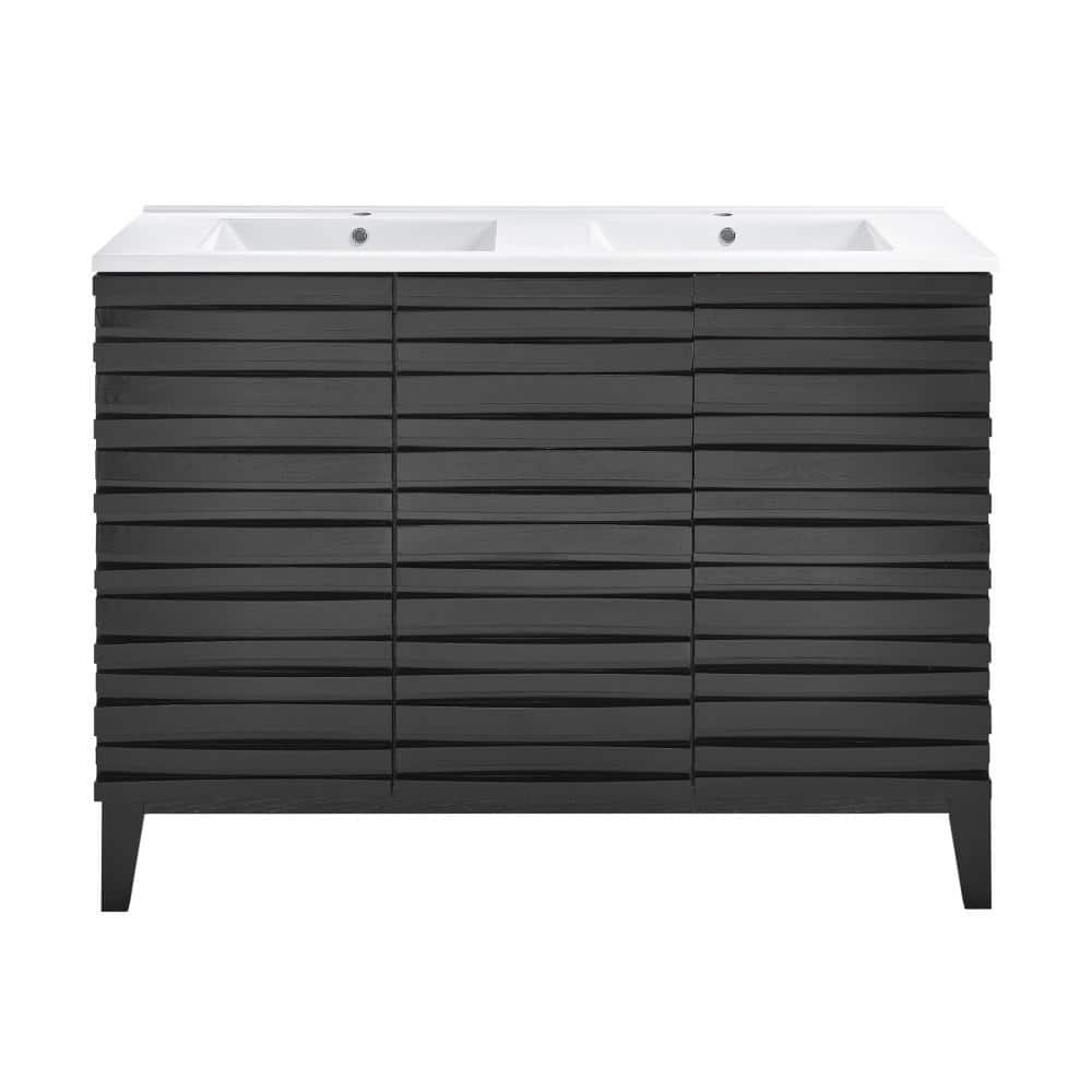 Cascade 48 in. W Black Oak, Double Basin Bathroom Vanity in White with Ceramic Sink Top price history on PriceWatchPro