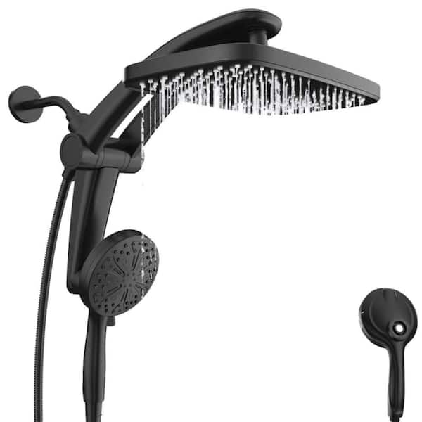 1-Piece High Pressure Rain Shower Head in Matte Black, Handheld Spray Included with Adjustable Stand