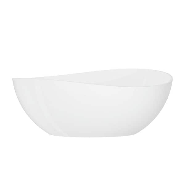 63 in. x 37.4 in. Solid Surface Freestanding Soaking Bathtub with Center Drain in Glossy White