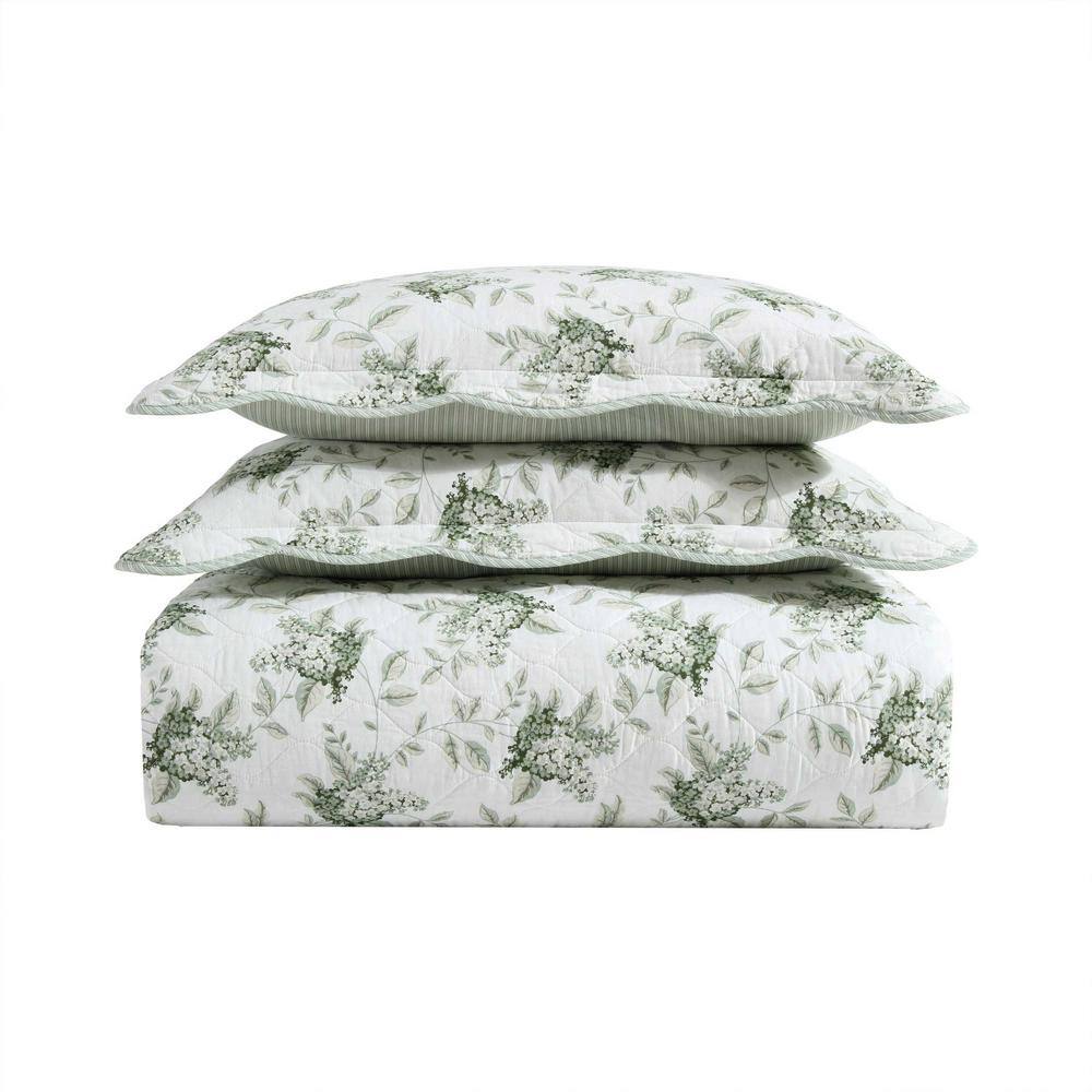 White and Green Cotton Twin Reversible Quilt Set