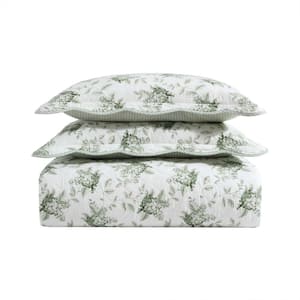 Portland Floral 3-Piece Green 100% Cotton Reversible King Quilt Set