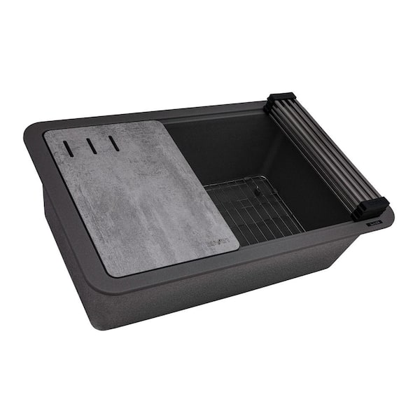 Ruvati epiStage 30 in. Undermount SIngle Bowl Matte Workstation Kitchen Sink in Urban Gray Composite