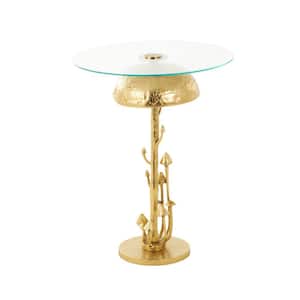 23 in. Gold Round Mushroom Metal Coffee Table with Glass Tabletop