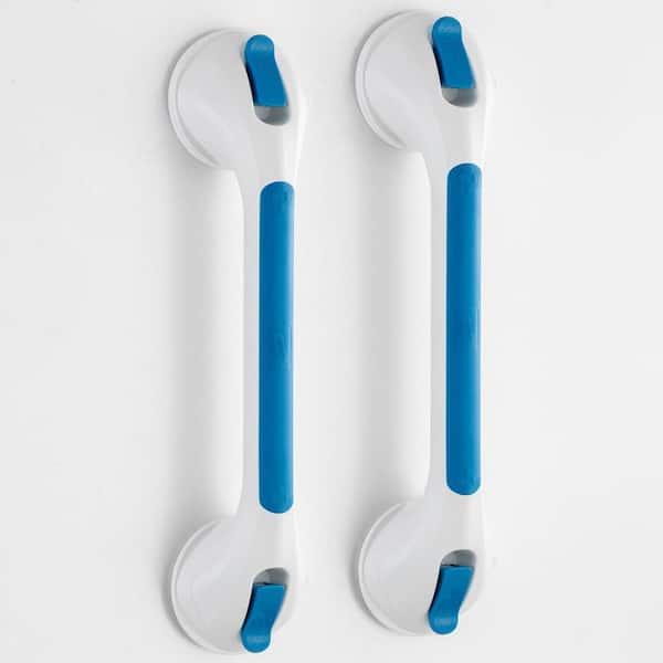 16.8 in. L x 3.7 in. D Glow-In-The-Dark Suction Grab Bars, Waterproof, Removable, For Seniors' Safety Blue 2 Pack