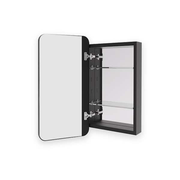 Nivis 15 in. W x 24 in. H Matte Black Rectangular Aluminum Framed Medicine Cabinet with Mirror