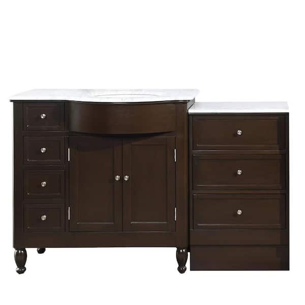 58 in. W x 22 in. D Vanity in Dark Walnut with Marble Vanity Top in Carrara White with White Basin