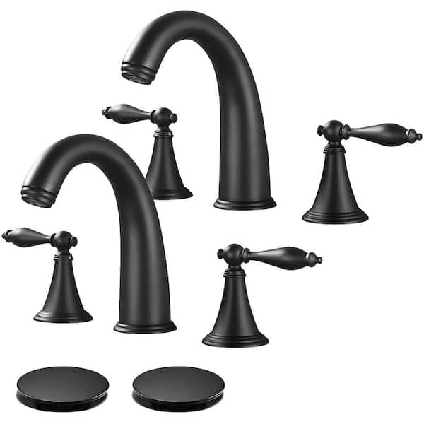AKLFGN Double handle 8 in. Widespread Bathroom Faucet 3 Hole Bathroom Sink Faucet in Matte Black (2-Pack)