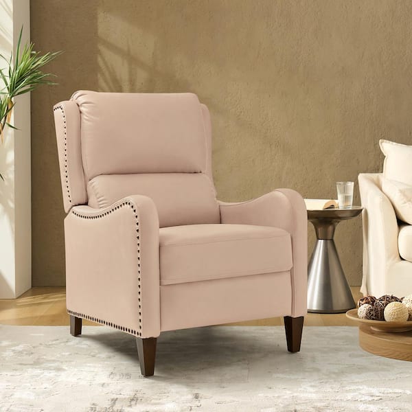 Hyde Modern Retro Cigar Genuine Leather Recliner with Nailhead Trim-Pink