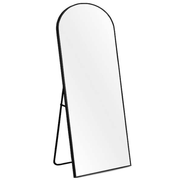 Unbranded 21 in. W x 64 in. H Arched-Top Black Aluminum Framed Standing Mirror Wall-Mounted Full Length Mirror