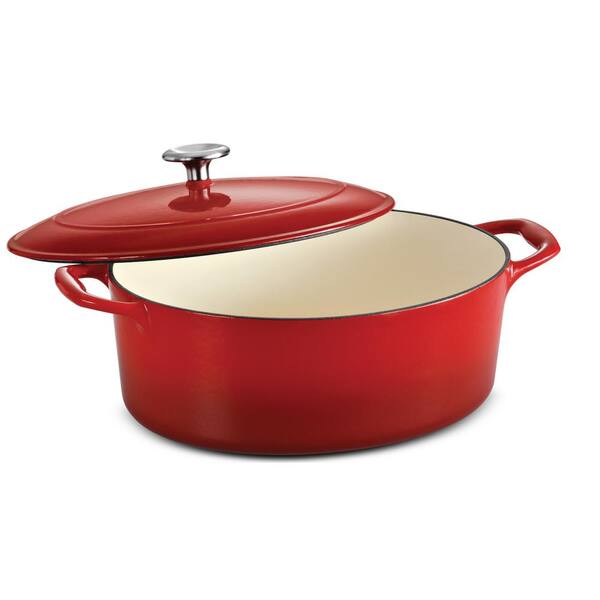 Tramontina Gourmet 5.5 qt. Oval Enameled Cast Iron Dutch Oven in Gradated Red with Lid