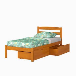 Brown Light Honey Twin Econo Bed with Dual Under Bed Drawers