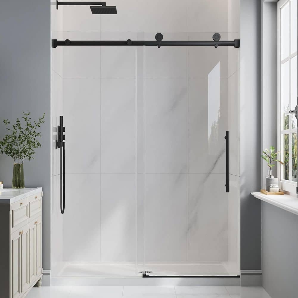 49-54 in. W x 78 in. H Sliding Frameless Shower Door in Matte Black with Clear Tempered Glass price history on PriceWatchPro