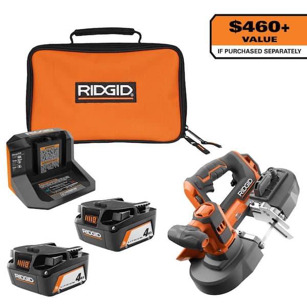 RIDGID 18V (2) 4.0 Ah Batteries and Charger Kit with 18V Compact Band Saw