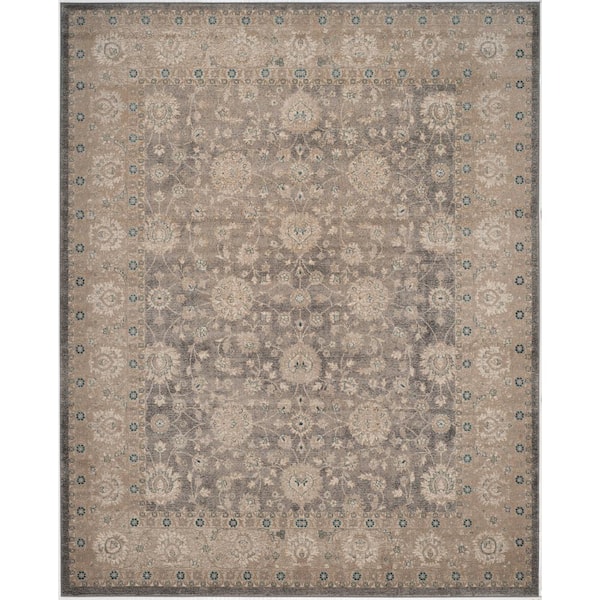 Sofia 11 ft. x 15 ft. Light Gray/Beige Floral Border Area Rug