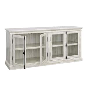Barrister Lane White Plank TV Stand Fits TV's up to 80 in. with Framed Glass Doors and Adjustable Shelves