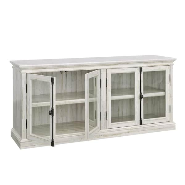 SAUDER Barrister Lane White Plank TV Stand Fits TV's up to 80 in. with Framed Glass Doors and Adjustable Shelves