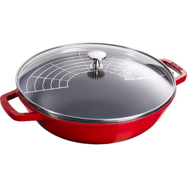 Staub Cast Iron Perfect Pan, 14 in. Wok, 4.5 qt. Serves 4-5, Made in France, Cherry