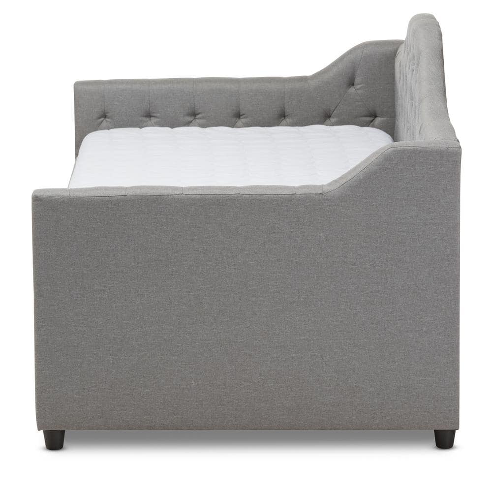 Light Gray Twin Upholstered Daybed with Tufted Headboard and Trundle