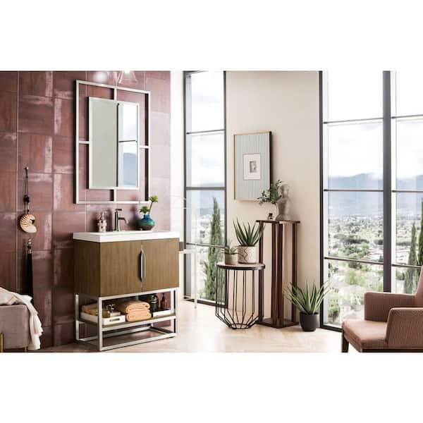 Columbia 31.5 in. W x 15.4 in. D x 16.9 in. H Single Bath Vanity in Latte Oak with White Glossy Composite Stone Top