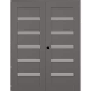 Leora 48 in. x 96 in. Right Active 7-Lite Frosted Glass Gray Matte Composite Double Prehung Interior Door