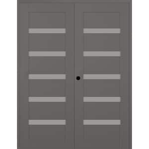 Leora 72 in. x 96 in. Right Active 7-Lite Frosted Glass Gray Matte Composite Double Prehung Interior Door