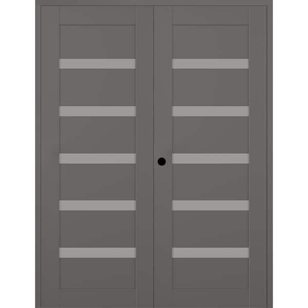 Belldinni Leora 72 in. x 80 in. Right Active 5-Lite Frosted Glass Gray Matte Composite Double Prehung Interior Door