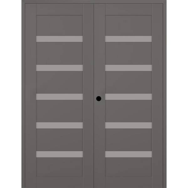 Belldinni Leora 36 in. x 80 in. Right Active 5-Lite Frosted Glass Gray Matte Composite Double Prehung Interior Door
