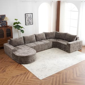 141.7 in. Square Arm Oversized Chenille Modular Sectional Sofa in Brown with Deep Seat, No Assembly Required