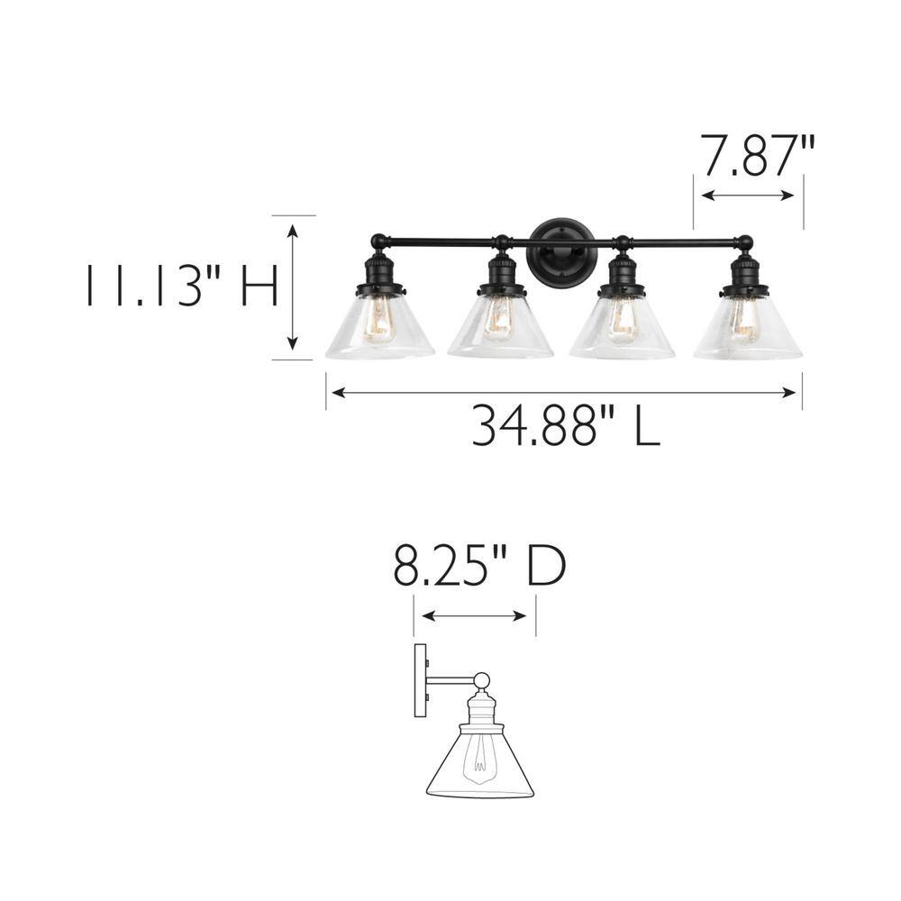 Augustin Matte Black 4-Light Bathroom Vanity Fixture with Clear Glass Shades