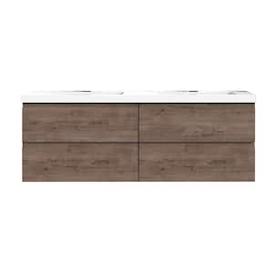 72 in. W x 20 in D x 22.5 in H Double Sink Floating Bath Vanity in Smoke Oak with Qt. White Top