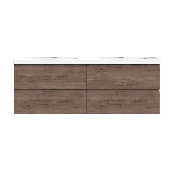 Bremen Cabinetry 72 in. W x 20 in D x 22.5 in H Double Sink Floating Bath Vanity in Smoke Oak with Qt. White Top