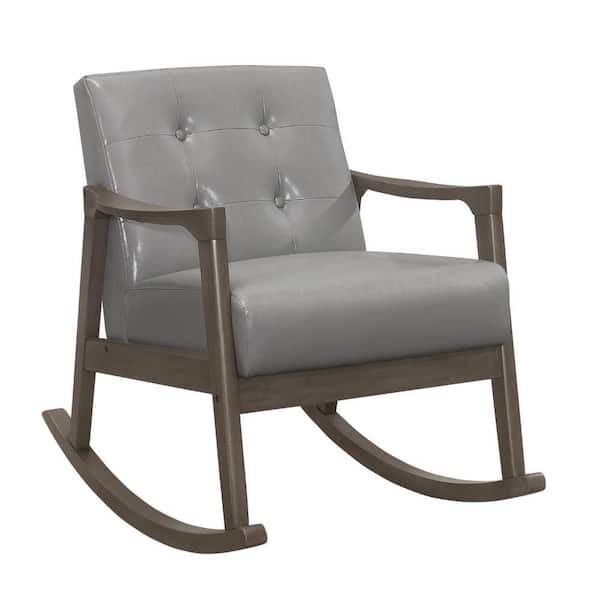 Benjara Gray and Brown Faux Leather Arm Chair with Attached Back and Loose Cushioned Seat