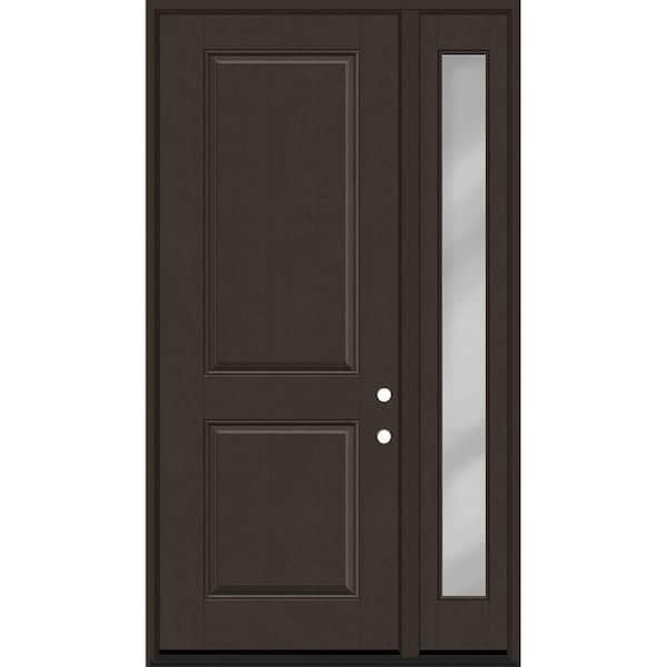 Steves & Sons Regency 51 in. x 96 in. 2P Squaretop LHIS Hickory Stain Mahogany Fiberglass Prehung Front Door w/ Clear 12 in. SL 6-9/16