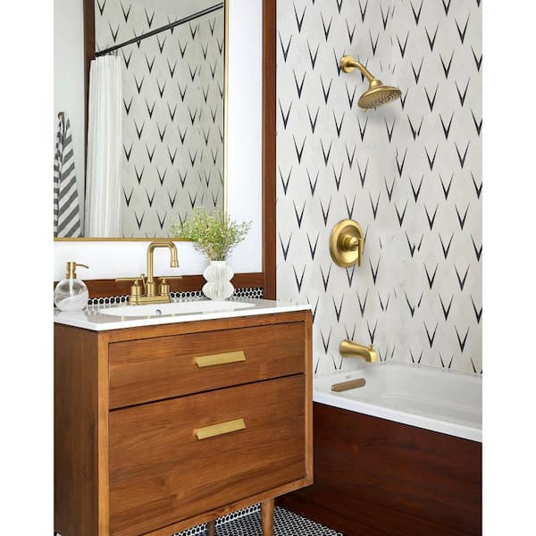 4 in. Centerset Double Handle High Arc Bathroom Faucet with Drain Kit Included in Brushed Gold