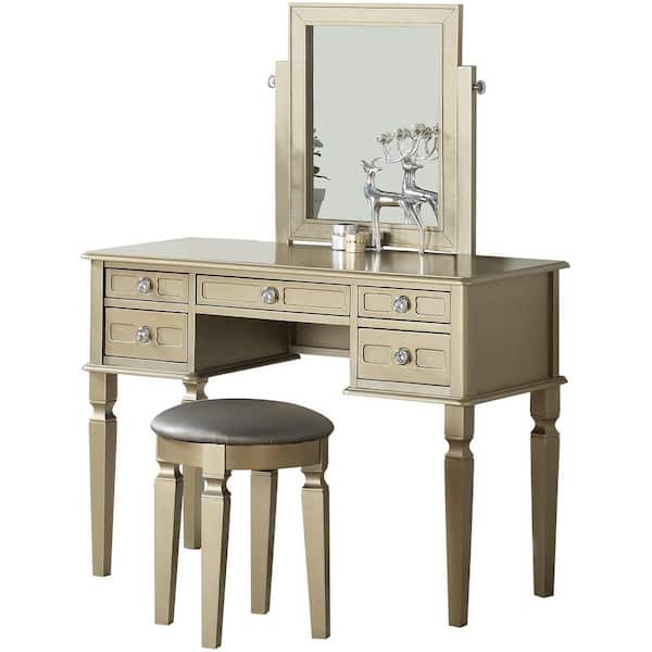 Unbranded Gorgeous Bathroom Vanity Organizer and Stool Set with Storage Drawers, Mirror in Champagne